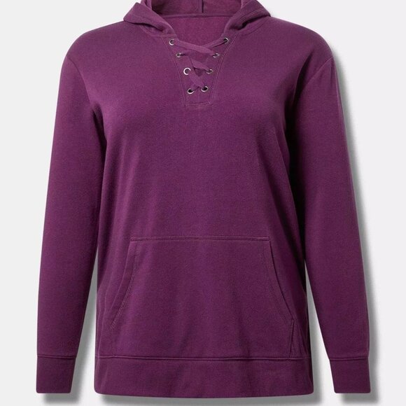NWT Torrid Cozy Fleece Lace Up Side Slit Hooded Sweatshirt - Size 2 - Picture 1 of 9